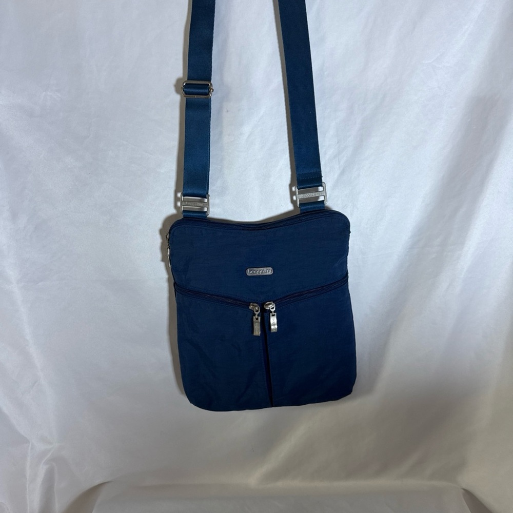 BAGGALLINI Blue NYLON CANVAS ZIP TOP POCKETS X-BODY SHOULDER BAG PURSE ADJ STRAP